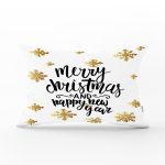 - Rh-Dik-7828-Gorsel1 - Realhomes Beyaz Zemin Üzerinde Gold Detaylı Merry Christmas Yazılı Dikdörtgen Yastık Kırlent Kılıfı Realhomes
