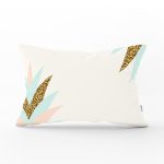 - Rh-Dik-7834-Gorsel1 - Realhomes Renkli Üzerinde Gold Detaylı Modern Yaprak Desenli Modern Dikdörtgen Yastık Kırlent Kılıfı Realhomes