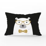 - Rh-Dik-7839-Gorsel1 - Realhomes Siyah Zemin Üzerinde Gold Detaylı Sevimli Ayıcık Modern Dikdörtgen Yastık Kırlent Kılıfı Realhomes