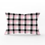 Beyaz Zeminli Siyah Ekose Desenli Dijital Baskılı Modern Dikdörtgen Yastık Kırlent Kılıfı Realhomes