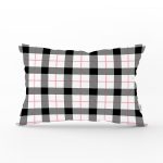 Beyaz Zeminli Siyah Ekose Desenli Dijital Baskılı Modern Dikdörtgen Yastık Kırlent Kılıfı Realhomes