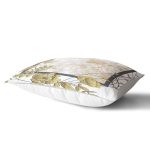 Beyaz Zemin Üzerinde Geometrik Desenli Gold Detaylı Gül Motifli Dikdörtgen Kırlent Kılıfı Realhomes