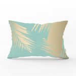 - Rh-Dik-7976-Gorsel1 - Realhomes Pastel Zemin Üzerinde Gold Detaylı Yaprak Desenli Modern Dikdörtgen Yastık Kırlent Kılıfı Realhomes