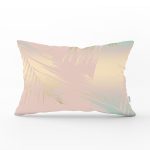 Pastel Zemin Üzerinde Gold Detaylı Yaprak Desenli Modern Dikdörtgen Yastık Kırlent Kılıfı Realhomes