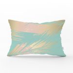 - Rh-Dik-7980-Gorsel1 - Realhomes Pastel Zemin Üzerinde Gold Detaylı Yaprak Desenli Modern Dikdörtgen Yastık Kırlent Kılıfı Realhomes