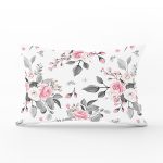 - Rh-Dik-8004-Gorsel1 - Realhomes Pembe Beyaz Gül Gri Yapraklar Desenli Dijital Baskılı Modern Dikdörtgen Yastık Kırlent Kılıfı Realhomes