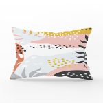 Beyaz Zemin Üzerinde Pastel Renkli Yaprak Desenli Modern Dikdörtgen Yastık Kırlent Kılıfı Realhomes