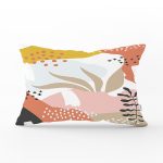 Beyaz Zemin Üzerinde Pastel Renkli Yaprak Desenli Modern Dikdörtgen Yastık Kırlent Kılıfı Realhomes