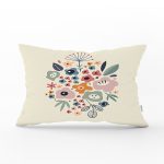 Pastel Zeminli Rengarenk Çiçek Desenli Dijital Baskılı Modern Dikdörtgen Yastık Kırlent Kılıfı Realhomes