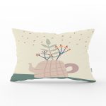 Pastel Zemin Üzerinde Yaprak Desenli Dijital Baskılı Modern Dikdörtgen Yastık Kırlent Kılıfı Realhomes