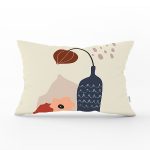 Pastel Zemin Üzerinde Vazo Desenli Dijital Baskılı Modern Dikdörtgen Yastık Kırlent Kılıfı Realhomes