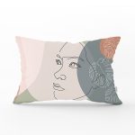 Pastel Zemin Üzerinde Onedraw Çizimli Bayan Silüeti Dikdörtgen Yastık Kırlent Kılıfı Realhomes