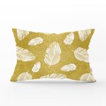 - Rh-Dik-8200-Gorsel1 - Realhomes Gold Zemin Üzerinde Beyaz Renkli Yaprak Desenli Modern Dikdörtgen Yastık Kırlent Kılıfı Realhomes