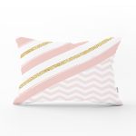 Renkli Zemin Üzerinde Gold Detaylı Geometrik Çizimli Dikdörtgen Yastık Kırlent Kılıfı Realhomes