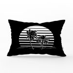 - Rh-Dik-8265-Gorsel1 - Realhomes Siyah Zemin Üzerinde Beyaz Çizgili Palmiye Desenli Modern Dikdörtgen Yastık Kırlent Kılıfı Realhomes