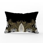 Siyah Zemin Üzerinde Gold Detaylı Yaprak Desenli Modern Dikdörtgen Yastık Kırlent Kılıfı Realhomes