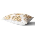 Beyaz Zemin Üzerinde Gold Detaylı Yaprak Desenli Modern Dikdörtgen Yastık Kırlent Kılıfı Realhomes
