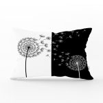 Siyah Beyaz Zeminli Çiçek Desenli Dijital Baskılı Modern Dikdörtgen Yastık Kırlent Kılıfı Realhomes