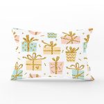 - Rh-Dik-8316-Gorsel1 - Realhomes Beyaz Zemin Üzerinde Gold Detaylı Hediye Paketi Desenli Dikdörtgen Yastık Kırlent Kılıfı Realhomes