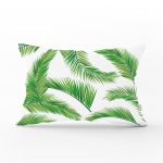Beyaz Zemin Üzerinde Yeşil Yaprak Desenli Dikdörtgen Yastık Kırlent Kılıfı Realhomes