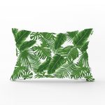 Beyaz Zemin Üzerinde Yeşil Yaprak Desenli Dikdörtgen Yastık Kırlent Kılıfı Realhomes