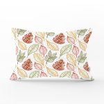 Beyaz Zemin Üzerinde Sonbahar Yapraklı Kozalak Desenli Dikdörtgen Yastık Kırlent Kılıfı Realhomes