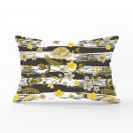 - Rh-Dik-8369-Gorsel1 - Realhomes Beyaz Zemin Üzerinde Gold Detaylı Çiçek Desenli Modern Dikdörtgen Yastık Kırlent Kılıfı Realhomes