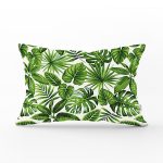 - Rh-Dik-8374-Gorsel1 - Realhomes Beyaz Zeminli Yeşi Yaprak Desenli Dijital Baskılı Modern Dikdörtgen Yastık Kırlent Kılıfı Realhomes
