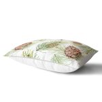 - Rh-Dik-8383-Gorsel2 - Realhomes Beyaz Zemin Üzerinde İnce Yaprak Desenli Kozalak Modern Dikdörtgen Yastık Kırlent Kılıfı Realhomes