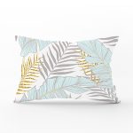 - Rh-Dik-8418-Gorsel1 - Realhomes Beyaz Zemin Üzerinde Gold Detaylı Yaprak Desenli Modern Dikdörtgen Yastık Kırlent Kılıfı Realhomes