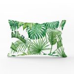 Beyaz Zemin Üzerinde Yeşil Yaprak Desenli Dikdörtgen Yastık Kırlent Kılıfı Realhomes