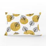 - Rh-Dik-8439-Gorsel1 - Realhomes Beyaz Zemin Üzerinde Gold Puantiyeli Yaprak Desenli Dikdörtgen Yastık Kırlent Kılıfı Realhomes