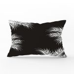 - Rh-Dik-8440-Gorsel1 - Realhomes Siyah Zemin Üzerinde Beyaz Yaprak Desenli Dikdörtgen Yastık Kırlent Kılıfı Realhomes