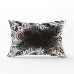 - Rh-Dik-8443-Gorsel1 - Realhomes Siyah Zemin Üzerinde Beyaz Yaprak Desenli Dikdörtgen Yastık Kırlent Kılıfı Realhomes