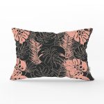 - Rh-Dik-8449-Gorsel1 - Realhomes Siyah Zemin Üzerinde Pastel Renkli Yaprak Desenli Modern Dikdörtgen Yastık Kırlent Kılıfı Realhomes