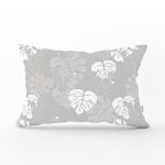Gri Zeminli Beyaz Yaprak Desenli Dijital Baskılı Modern Dikdörtgen Yastık Kırlent Kılıfı Realhomes