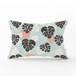 - Rh-Dik-8452-Gorsel1 - Realhomes Renkli Zeminli Siyah Yaprak Desneli Dijital Baskılı Modern Dikdörtgen Yastık Kırlent Kılıfı Realhomes