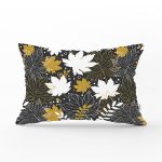 - Rh-Dik-8453-Gorsel1 - Realhomes Siyah Zemin Üzerinde Gold Detaylı Yaprak Desenli Modern Dikdörtgen Yastık Kırlent Kılıfı Realhomes