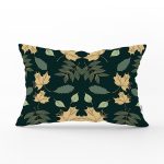 Siyah Zemin Üzerinde Yaprak Desenli Dijital Baskılı Modern Dikdörtgen Yastık Kırlent Kılıfı Realhomes