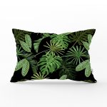 Siyah Zemin Üzerinde Yaprak Desenli Dijital Baskılı Modern Dikdörtgen Yastık Kırlent Kılıfı Realhomes