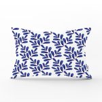 Beyaz Zeminli Mavi Yaprak Desenli Dijital Baskılı Modern Dikdörtgen Yastık Kırlent Kılıfı Realhomes