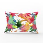 - Rh-Dik-8473-Gorsel1 - Realhomes Beyaz Zeminli Renkli Yaprak Desenli Dijital Baskılı Modern Dikdörtgen Yastık Kırlent Kılıfı Realhomes