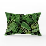 - Rh-Dik-8475-Gorsel1 - Realhomes Siyah Zemin Üzerinde Yeşil Yaprak Desenli Dikdörtgen Yastık Kırlent Kılıfı Realhomes