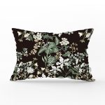 Siyah Zeminli Beyaz Çiçek Desenli Dijital Baskılı Modern Dikdörtgen Yastık Kırlent Kılıfı Realhomes