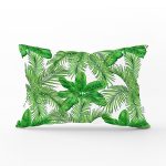 Beyaz Zemin Üzerinde Yeşil Yaprak Desenli Dikdörtgen Yastık Kırlent Kılıfı Realhomes
