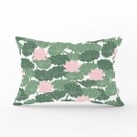 Beyaz Zemin Üzerinde Yeşil Yaprak Desenli Dikdörtgen Yastık Kırlent Kılıfı Realhomes