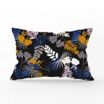 - Rh-Dik-8501-Gorsel1 - Realhomes Siyah Zeminli Renkli Yaprak Desenli Dijital Baskılı Modern Dikdörtgen Yastık Kırlent Kılıfı Realhomes