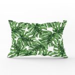 Beyaz Zemin Üzerinde Yeşil Yaprak Desenli Dikdörtgen Yastık Kırlent Kılıfı Realhomes