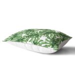Beyaz Zemin Üzerinde Yeşil Yaprak Desenli Dikdörtgen Yastık Kırlent Kılıfı Realhomes