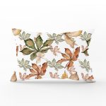 Beyaz Zeminli Sonbahar Yaprak Desenli Dijital Baskılı Modern Dikdörtgen Yastık Kırlent Kılıfı Realhomes